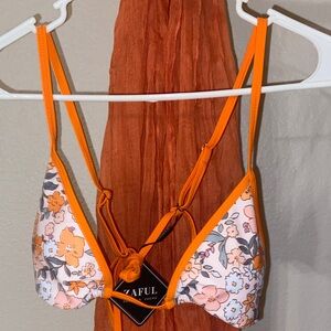 Zaful Orange and White Floral Bikini Top